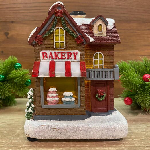 Фигурка с подсветкой Пекарня керамика коричневая h=12.2 см