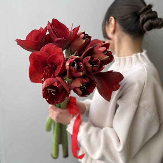Букет из красных амариллисов 5 шт