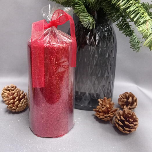 Свеча красная с блёстками