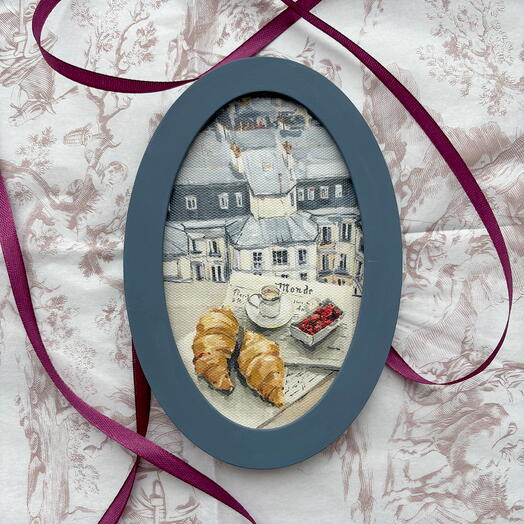 Панно миниатюра в овальной рамке. Французский завтрак