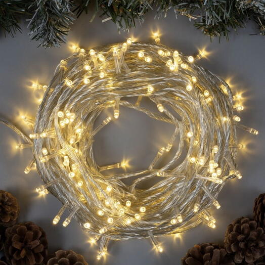 Гирлянда «Нить» 20 м, IP20, прозрачная нить, 200 LED, 8 режимов, 220 В, свечение тёплое белое