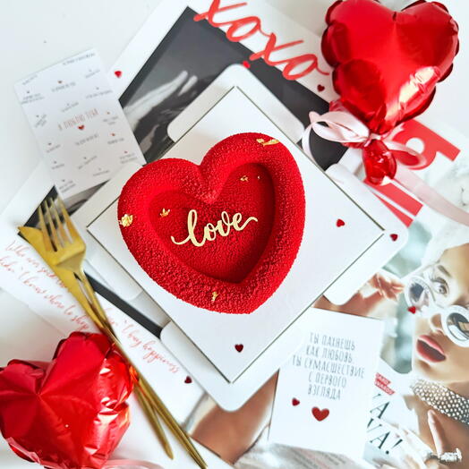 Бенто-торт муссовый на День всех влюблённых, любимой, любимому, девушке, жене, парню, мужу (декор Love)