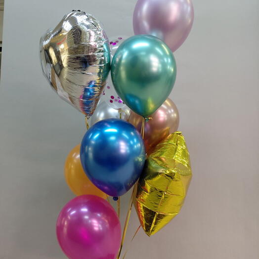 Фонтан шаров гелиевых с сердцем и звездой