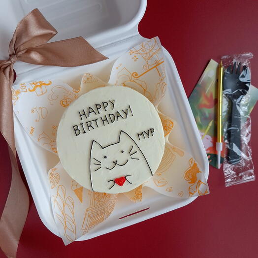 Бенто торт с днем Рождения «happy birthday» с милым котиком Мур девушке, парню, подруге, сестре, маме