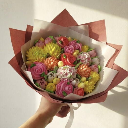 Зефирный букет «Цветочный микс» L — съедобные цветы ручной работы