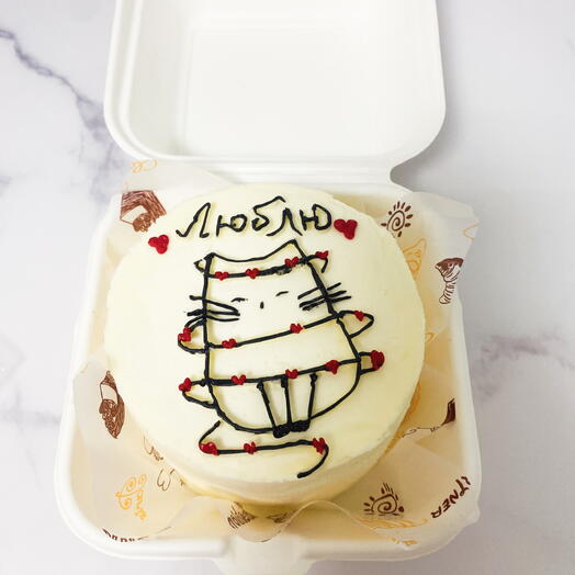 Бенто-торт Люблю с котиком и сердечками для любимой / любимого