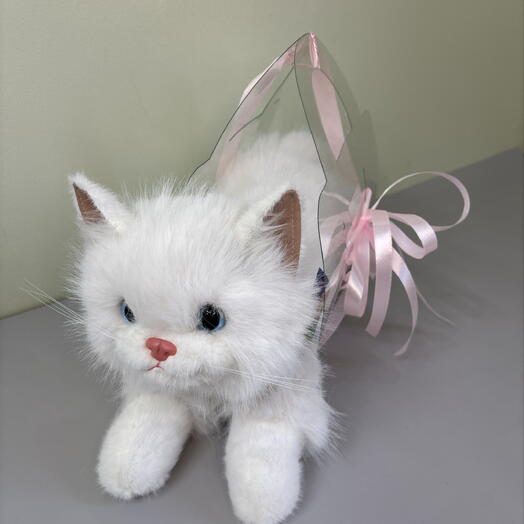 Мягкая игрушка в декоративной сумочке «Белая кошка»