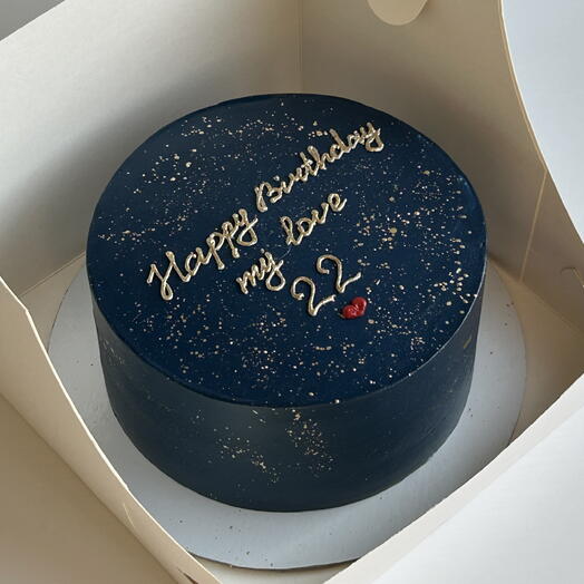 Торт синий с золотой надписью"Happy Birthday my love