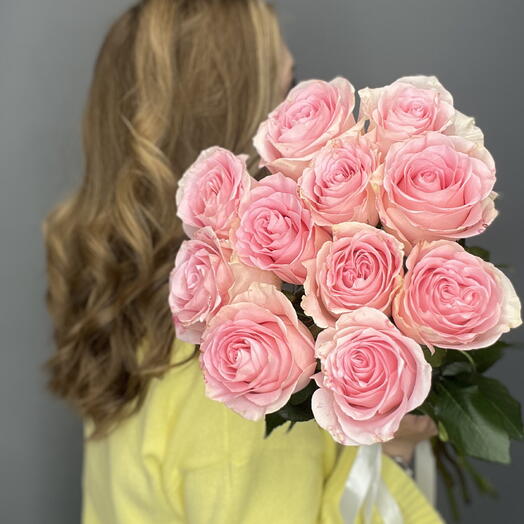 Нежные розовые розы под ленту, 11 штучек💝