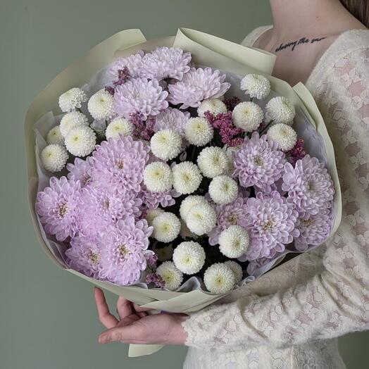 Фисташковый букет из кустовых хризантем 💜