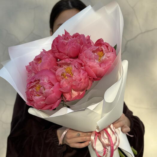 Букет из пионов КОРАЛ ШАРМ 💞