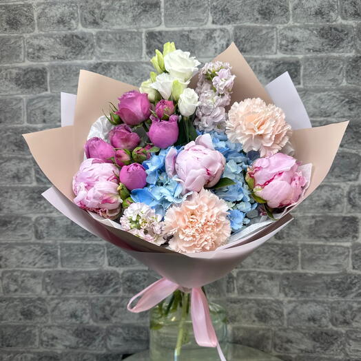 Дофаминовый букет 💐 пионы с гортензией для девушки 💓 романтичный букет для нее ♥️