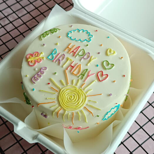Дофаминовый тортик с рисунками "Happy Birthday"