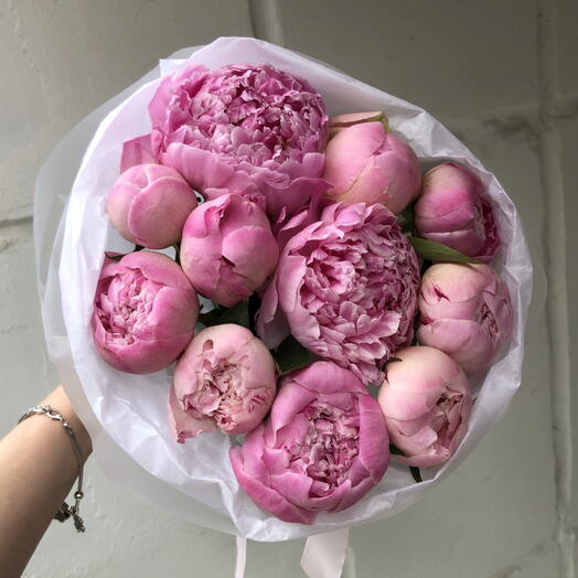 Пионы розовые Монобукет