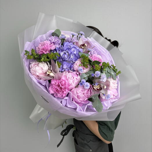 Магия пионов🌸 | Букет: пионы, диантус, орхидеи, астер, буплерум, гортензия и эвкалипт