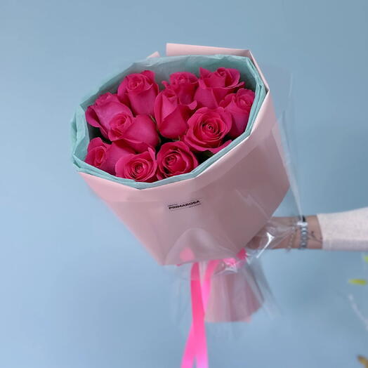 Букет из 11 малиновых роз «Малиновый закат»💗 23411
