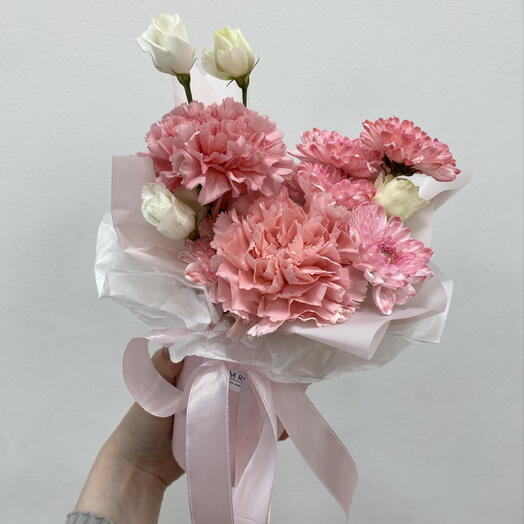 🌸🎀 Розовый стаканчик Bloom room, хризантема, диантус, эустома