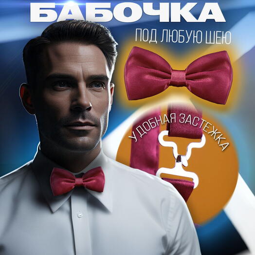 Галстук-бабочка мужской атласный бордовый (Марсала)