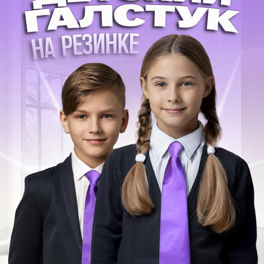 Галстук детский на резинке атласный темно-сиреневый