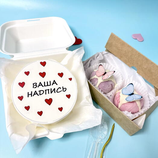 Муссовый бенто торт с 2 Моти на день рождения с вашей надписью