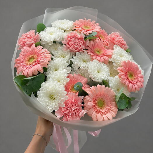 Зефирный букет с герберой и хризантемой 🌸🌼