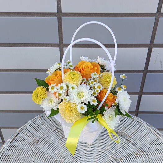 Сумочка с оранжевыми розами , хризантемой и ромашками 🌼 Ромашки