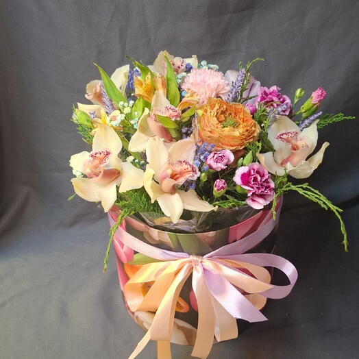 Большая шляпная коробка цветов 💐🩷