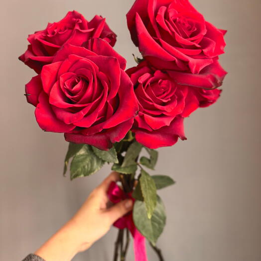 Букет из 5 красных роз с крупными бутонами 🌹