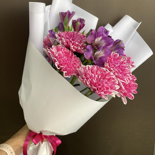 Акция 🔥Букет из фиолетовых альстромерий и хризантем 💐