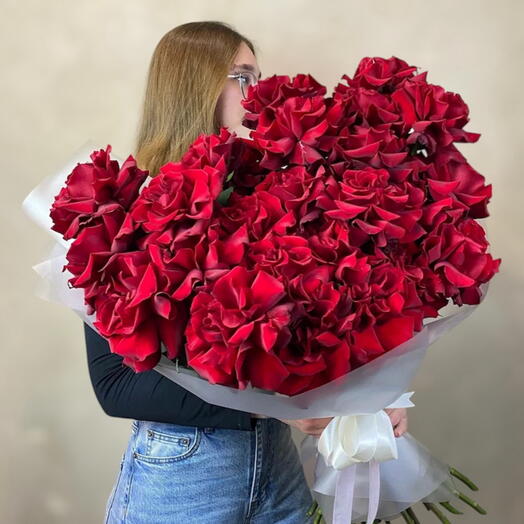 Большой букет роз / Французские розы 25шт / Красивый букет / Красные розы / Букет 25 роз / Роза Эксплорер (Explorer) / М-Экс-25