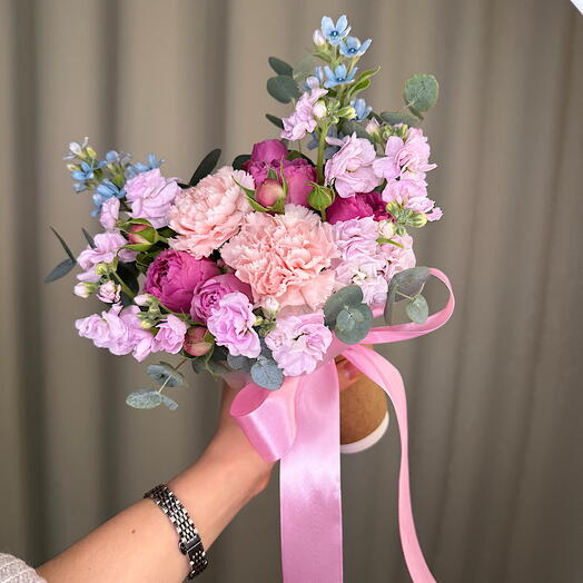 Нежный дофамин 💗| Цветочный комплимент в крафт стакан