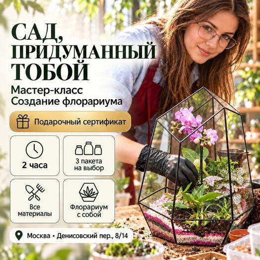 Подарочный сертификат «Мастер-класс Создание флорариума» (Пакет 1, 1 человек)