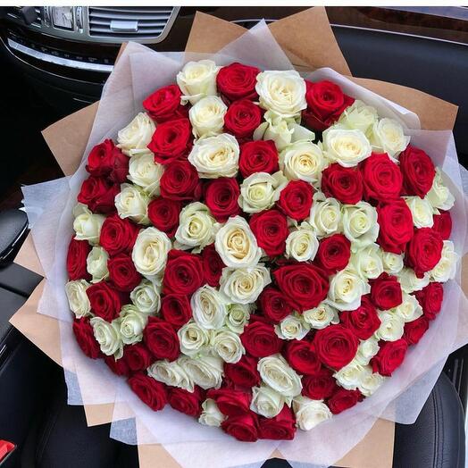 101 red and white roses
