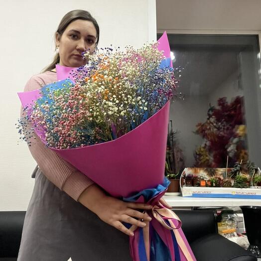 Giant bouquet of rainbow gypsophila