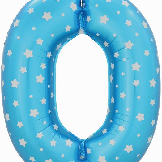 Шар Цифра 0 голубая со звездочками