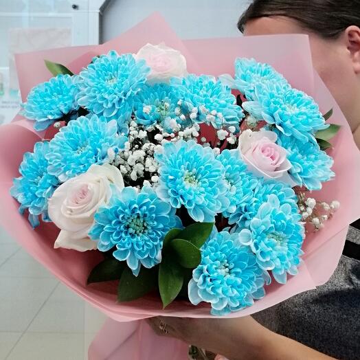 Букет из роз3 и хризантем3