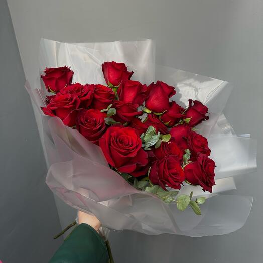 24 Red Roses with Eucalyptus