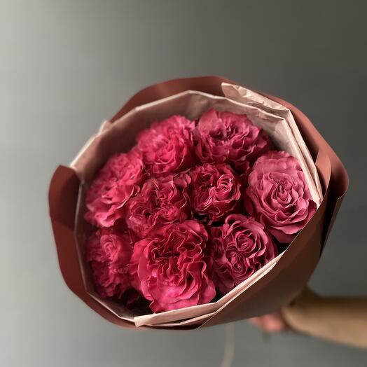 Bouquet of 9 peony-shaped Country Blues roses 50 cm