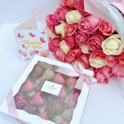 Fresh Roses   Choco Strawberries Set