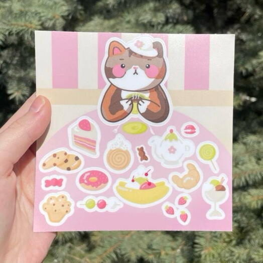 Наклейки для ежедневника / Торт Котик / Mudrova Shop, Размер 12х12
