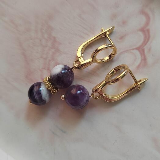 Асимметричные серьги из аметиста