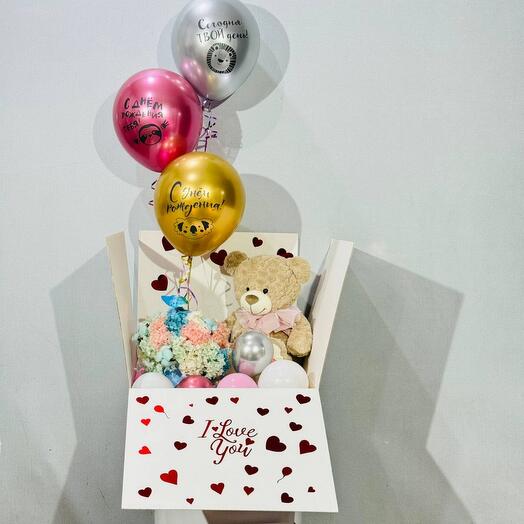 Caja de sorpresa que se extiende con colores estabilizados oso de peluche y bolas