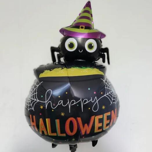Воздушный шар паук на котле с зельем хэллоуин Halloween