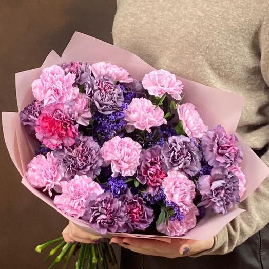 Микс сиреневых гвоздик 25 шт