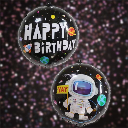 Шар гелий Happy birthday космос, космонавт. Foil helium ballon Happy Birthday cosmonaut