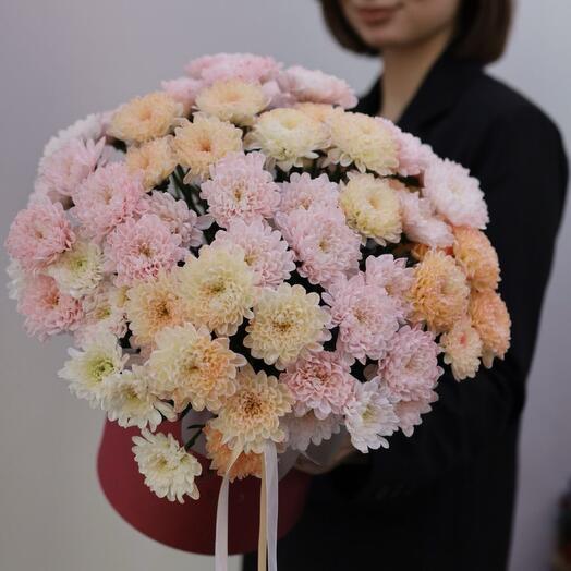 Пушистые микс хризантемы в коробке