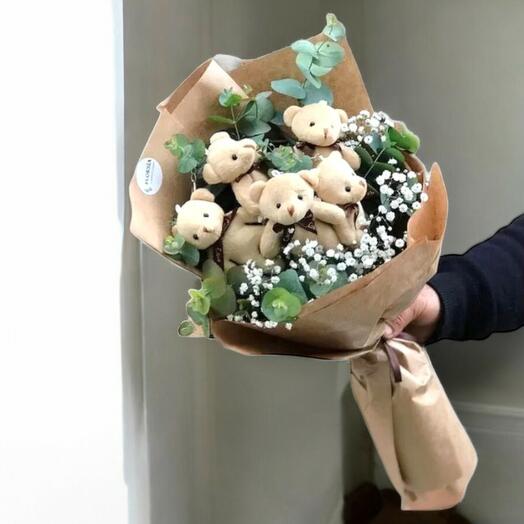 Floksia Flowers 5 Adet Ayıcık Buketi