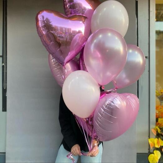 Шары воздушные большой набор 6 сердец и 4 стандартных