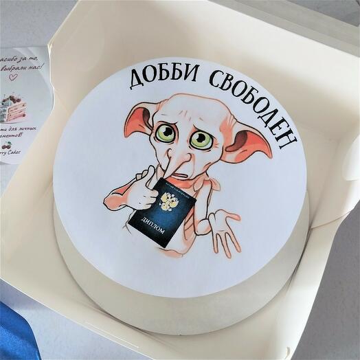 Бенто-торт подарок на выпускной с сахарной картинкой "Добби свободен"