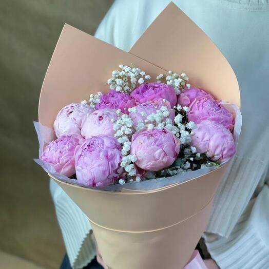 Пионы с Гипсофилой (11шт.)